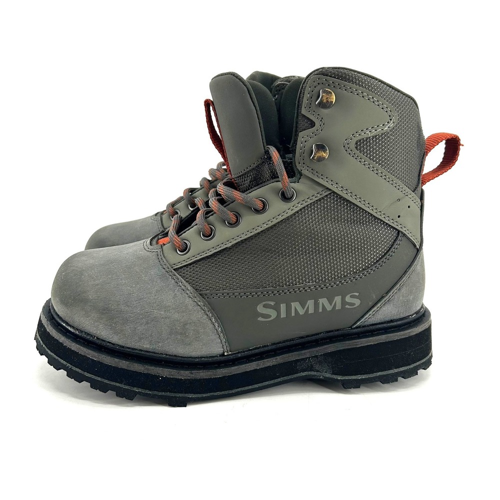 Simms Wading Boots Fly Fishing Studded Sole Grey Orange 45380-00 Mens 4 Womens 6 - Picture 1 of 7